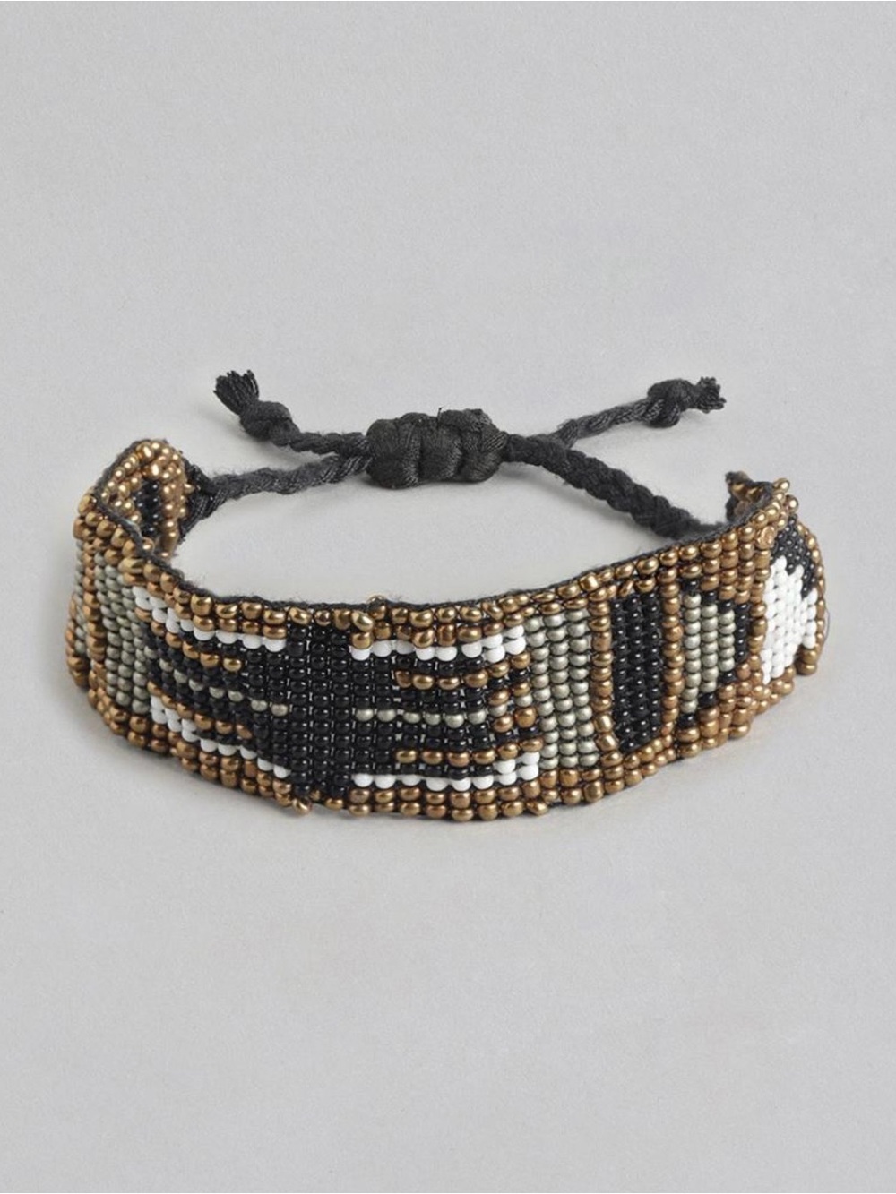 Beaded Black, Gold & White Bracelet